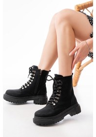 Resim 812-2121 Siyah Zümrüt Bağcıklı Fermuarlı Günlük Kadın Bot Acı Kahverengi 