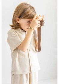 Resim Oliven The Kid Oliventhekid Bej Keten Önden Düğmeli Cepli Kısa Kol Erkek Çocuk Gömlek Bej Bej 