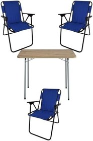 Resim Bofigo 60X80 Çam Desenli Katlanır Masa + 3 Adet Katlanır Sandalye Kamp Seti Bahçe Takımı Mavi 