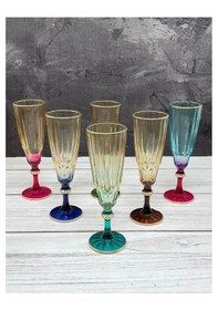 Resim 6 Lı Çift Renkli Cam Ayaklı Kahve Yanı Su Bardağı Bardak 180ml Çok Renkli 