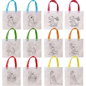 Resim 12 DIY Dinozor Parti Hediye Çantaları, 6 Stil Dinozor Hediye Çantaları ile Hayvan Doğum Günü Parti Süslemeleri (Renk Boyaları Olmadan) 