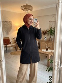 Resim DKECCI Su İtici Rüzgar Kesici Uzun Softshell Tesettür Mont - Kapüşonlu Mevsimlik Ceket 