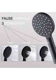 Resim Fause El Duş Başlığı 3 Fonksiyonlu Oval Siyah Ke121-b Siyah 