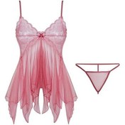 Resim Novahub Kadın Dantel Askılı Elbise Gecelik Fantezi İç Çamaşırı Streç Dantel Babydoll Bornoz Ev Giyimi Pembe - Standart Pembe 