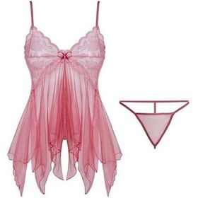 Resim Novahub Kadın Dantel Askılı Elbise Gecelik Fantezi İç Çamaşırı Streç Dantel Babydoll Bornoz Ev Giyimi Pembe - Standart Pembe 