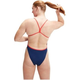 Resim Speedo Digital Baskılı V Back Kadın Yüzücü Mayosu Mavi-turuncu Mavi 