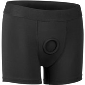 Resim 4.5cm iç çapı silikon O-halihane ve çift namlulu vibrasyon cebi olan, esnek ve rahat, strap-onlar için unisex tasarım olan siyah polyester-spandex karışımlı boksör külotları 