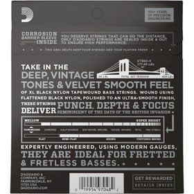 Resim D'Addario ETB92-5 XL Nylon Tapewound 5 Telli Bas Gitar Teli - Medium (50-135) 