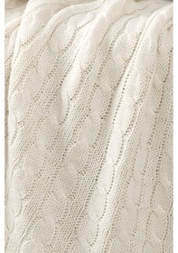 Resim Ponponlu Triko Örme Tv Battaniyesi Koltuk & Omuz Şalı & Diz Battaniyesi 130x170cm - Krem Krem 