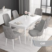 Resim Canisa Concept Noa Serisi,80 x 132 cm Açılabilir Mdf Masa,beyaz Mutfak Masa Takımı,6 Sandalye Gümüş Halkalı 