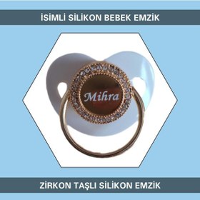 Resim Sahi Aksesuar İsimli Zirkon Taşlı Silikon Erkek Bebek Emzik Pembe 