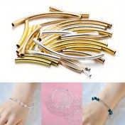 Resim 100 adet/paket Boncuklu Malzeme Parlak Kavisli Tüp Parlak Uzun Yuvarlak Tüp Kolye 20/25/30mm Takı Aksesuarları Diy Bilezik Bilezik Yapımı için 