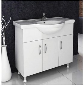 Resim Emart Ay 100 Cm Mdf Beyaz Banyo Dolabı Alt Modül Ve Lavabo 