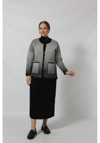 Resim Moda Berray Y0663 Kadın Siyah-krem Kareli Desenli Düğmeli Cepli Mevsimlik Anne Hırkası Siyah-beyaz Siyah - Beyaz 