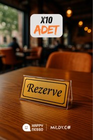 Resim Happynesso Masa Yazısı Serisinden ŞEFFAF Pleksi Üstü TEK Yön GOLD Metal "REZERVE" Yazısı-100 Mm X 50 Mm-10 Adet 