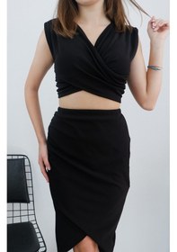 Resim Mois Atelier Siyah Etek Crop İkili Takım, Tasarım, Hediye, Büyük Beden Siyah 