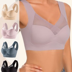 Resim 4 adet Katı File Kontrast Kablosuz Tank Sütyen, Seksi Rahat Dolgulu Sütyen, Kadın İç Giyim & İç Çamaşırı 
