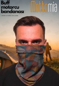 Resim mottomia Retro Etnik Desenli Unisex Viskon Kumaş Premium Kalite Buff (Baf) Boyunluk Motorcu Bandana 