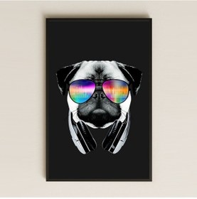 Resim Dj Pug Kulaklıklı Neon Gözlüklü Tasarım Pleksi Tablo 