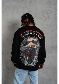 Resim Erkek 3 İplik Gangster Baskılı Sweatshirt - Siyah renkli Çok Renkli 