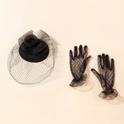 Resim Kadınlar için Kısa Dantelli Eldivenli Şık Şapka Seti - Tüy İçermeyen, Toka Kapanışlı, Esnek Olmayan, Hafif Polyester %100 Dokuma Özel Şapka - Mezuniyet, Çay Partileri, Kentucky Derby İçin 