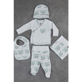 Resim Ecocotton Borneo Erkek Bebek Zıbın Seti 5'li Mint 0-3 Ay 