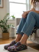 Resim Mycorni Kilim Desenli Unisex Anatomik Doğal Mantar Taban Kapalı Terlik 