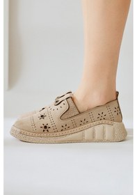 Resim Bethina Bej Süet Perçin Detaylı Lazer Delikli Babet 001 