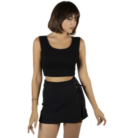 Resim Veaven Siyah Geniş Askılı Fitted/vücuda Oturan Fitilli Crop Top Atlet Siyah 