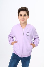 Resim Toontoy Lila Erkek Çocuk Kolej Yaka Fermuarlı Cepli Nakış Baskılı Örme Hırka - 2 İplik 