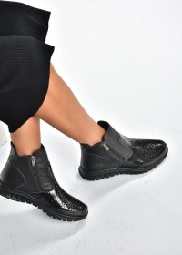 Resim Fox Shoes V555709303 Siyah Hakiki Deri Kroko Baskılı Kadın Bot Siyah-hakiki Deri 