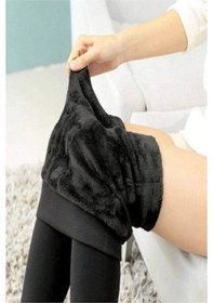 Resim Larosa Lingerie Kadın Siyah Termal Peluş Likralı Kışlık Taytsiyahxl Siyah 