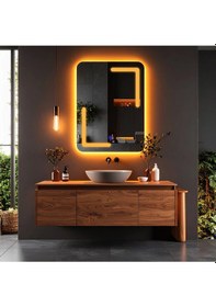 Resim Kaivo Amber Led'li Lazer Kumlamalı Lavabo & Banyo Aynası Dokunmatik Sensörlü 65 X 90 Cm Turuncu 