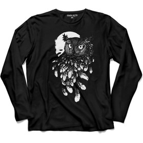 Resim Kendim Seçtim Baykuş Dolunay Owl Uzun Kollu Tişört Baskılı Çocuk T-shirt 