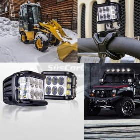 Resim Caralp Off Road LED Lamba Delici Yayıcı Beyaz Turuncu Flaşlı Kare Sis Farı Projektör 45W 12 LED Metal Arazi Çalışma Lambası 1 Adet 