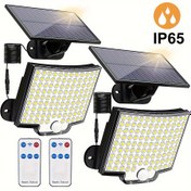 Resim 2 Adet Güneş Enerjili Dış Mekan Işığı, 106 LED'li Güneş Hareket Sensörlü Işık ve Uzaktan Kumanda, 120° Aydınlatma Açısı, Dış Mekan Kampı için Güneş Işığı 