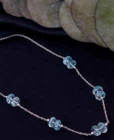 Resim Dünya Doğal Taş Mavi Topaz Taşı Kolye ( 925 Ayar Gümüş Zincirli) 