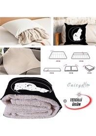 Resim Zodyak Kedisi Baskılı Tv Battaniyeli Opsiyonel Dekoratif Yastık Kırlent 2 İn 1 Battaniye Çok Renkli 