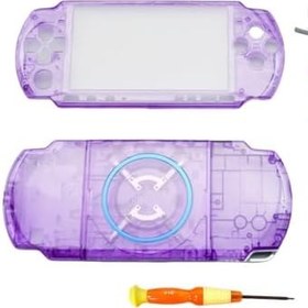 Resim Hzxkqmil Sony PSP 3000 PSP3000 konsol için yedek gövde tam kabuk kiti, ön kılıf arka kapak Faceplate tuşlu vida seti (şeffaf mor) 