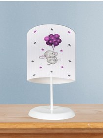 Resim Mekta Home Bebek Ve Çocuk Odası Filli Ve Mor Balon Desenli Abajur 