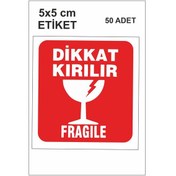 Resim Dikkat Kırılır Etiketi 5x5 cm Parlak 50 Adet 