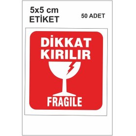Resim Dikkat Kırılır Etiketi 5x5 cm Parlak 50 Adet 