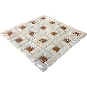 Resim MozaiKristaL Mutfak Tezgah Arası, Banyo, Sauna, Spa, ve Yaşam Alanlarının Tüm Yüzeyleri İçin. P.krem-A.kahve. 31.5X31.5 Cm. Fileli Cam Mozaik. ( 10 File Karo = 1 M2 Fiyatıdır ) 