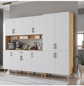 Resim Gale Kahve Köşesi Çok Amaçlı Dolap Kiler Mutfak Dolabı Çam Beyaz 240cm Çam - Beyaz 