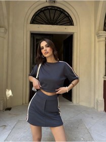 Resim Genel Markalar Osy Modal yumuşak dokulu Kumaş Kadın Parçalı Bisiklet Yaka T-shirt Mini Şortlu Etek İkili Takım - Fü 