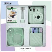 Resim Fujifilm Instax Mini 12 Fotoğraf Makinesi + 10'lu Film + Simli Pleksi Kılıf + Mandal + Kıskaçlı Resim Standı Yeşil 