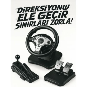 Resim R900 Yarış Direksiyonu + Vites & Pedal Seti – Gerçekçi Sürüş Deneyimi 