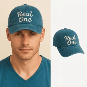 Resim Tesbihane Unisex Vintage Beyzbol Şapkası - Isme Özel Nakışlı - Eskitme Kumaş - Turkuaz - Metal Tokalı 