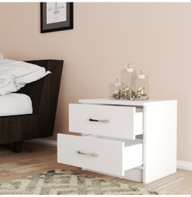 Resim Moxen Mobilya Beyaz 2 Çekmeceli Komodin KMD2001 