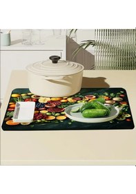 Resim 55 Cm X 45 Cm Meyveler Ve Sebzeler Tasarımı Tezgah Üstü Bulaşık Kurutma Matı Bulaşıklık Kurutma Örtüsü Çok Renkli 